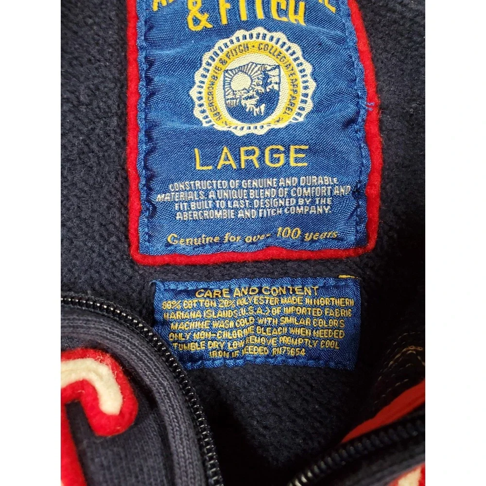 VTG Y2K Abercrombie & Fitch Jacket Mens Large Navy Varsity Bomber Zip Up Patch